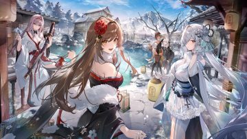 7gao aliasing animal bird blanc (nikke) boots bow breasts brown hair building cinderella (nikke) cleavage dark skin gloves goddess of victory: nikke gray hair group headband japanese clothes katana kimono no bra noir (nikke) onsen open shirt orange eyes pantyhose rapi (nikke) red eyes scarlet (nikke) see through short hair snow sword thighhighs water weapon wink winter yellow eyes