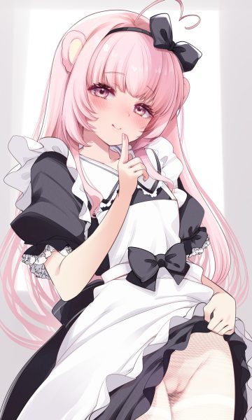 fujisaki hikari indie virtual youtuber hiiro kuma animal ears maid nopan pantyhose pussy see through skirt lift uncensored