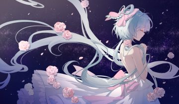 aqua hair bow braids dress flowers long hair luo tianyi morimori (14292311) petals vsinger