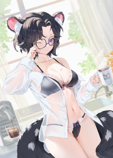 zzo (chorizzzzo) animal ears bra cameltoe dress shirt lingerie megane open shirt pantsu see through tail thong