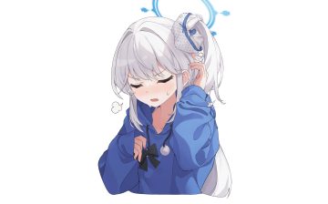 blue archive blush bow braids gray hair halo hood long hair panties ponytail ripnte third-party edit tsukiyuki miyako underwear white