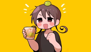 brown eyes brown hair close drink food fruit original takurada third-party edit twintails yellow