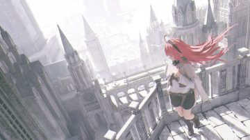 3d boots building cape city eris greyrat headband kana kana (qq1414933589) long hair mushoku tensei red eyes red hair scenic shirt shorts