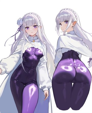 foolish potato re:zero kara hajimeru isekai seikatsu emilia (re zero) ass bodysuit elf pointy ears