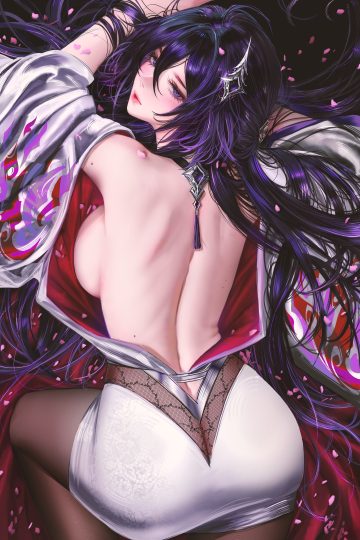 nixeu honkai: star rail acheron ass breasts japanese clothes no bra open shirt pantyhose see through