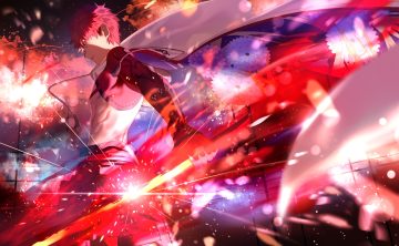 all male bow cape emiya shirou fate/grand order fate (series) flowers japanese clothes magic male mashima saki (mashimasa) red hair senji muramasa (fate) short hair sword weapon