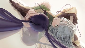 dtvisu gray hair green eyes komeiji koishi reflection shirt short hair skirt touhou