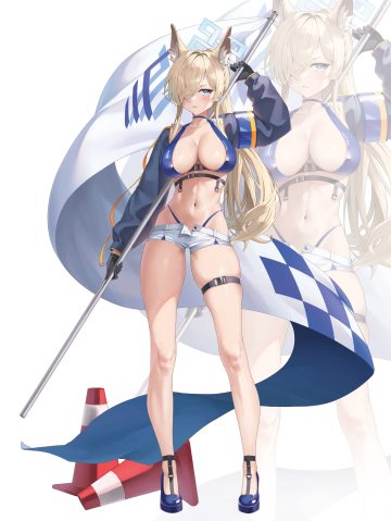alter (kxk7357) blue archive ogata kanna (blue archive) animal ears bikini garter halo inumimi swimsuits