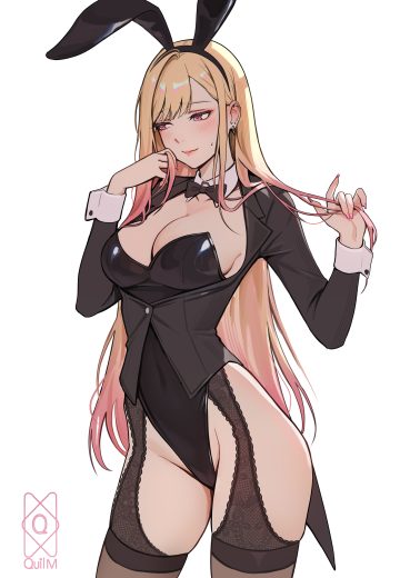 quilm3 sono bisque doll wa koi wo suru kitagawa marin animal ears bunny ears bunny girl no bra stockings thighhighs