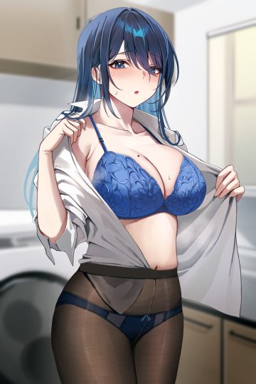 udon. kouhai-chan (udon.) bra dress shirt lingerie open shirt pantsu pantyhose see through undressing