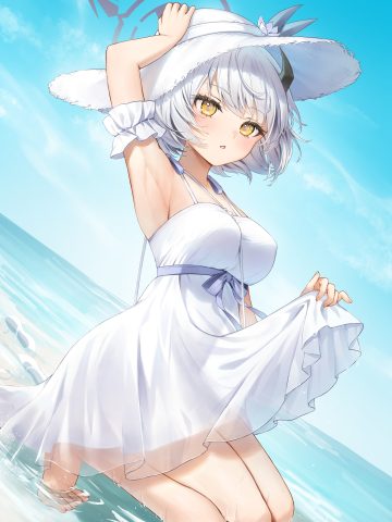 runlan 0329 blue archive himuro sena dress halo horns see through skirt lift summer dress wet