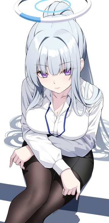 reia 76 blue archive ushio noa cleavage dress shirt halo open shirt pantyhose