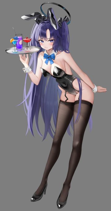 hsxxx blue archive hayase yuuka animal ears bunny ears bunny girl halo heels no bra stockings thighhighs transparent png waitress