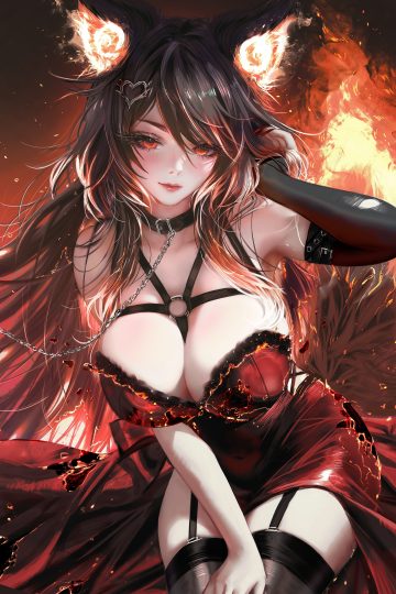 nixeu indie virtual youtuber sinder (vtuber) animal ears dress no bra stockings tail thighhighs torn clothes