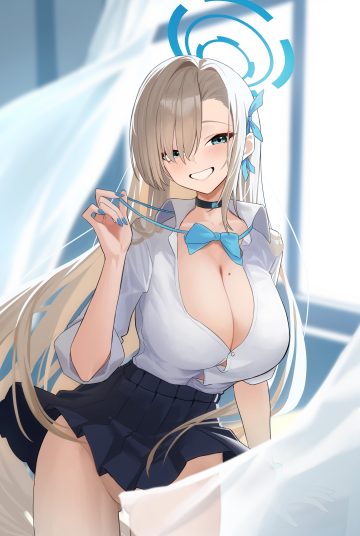 ojisan kamo shiremasen blue archive ichinose asuna halo nopan open shirt seifuku skirt lift wardrobe malfunction