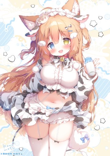 momozu komamochi animal ears bloomers heterochromia maid skirt lift stockings tail thighhighs