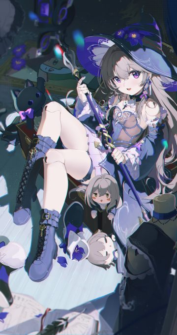 coria honkai: star rail herta chibi dress garter heels no bra skirt lift weapon witch