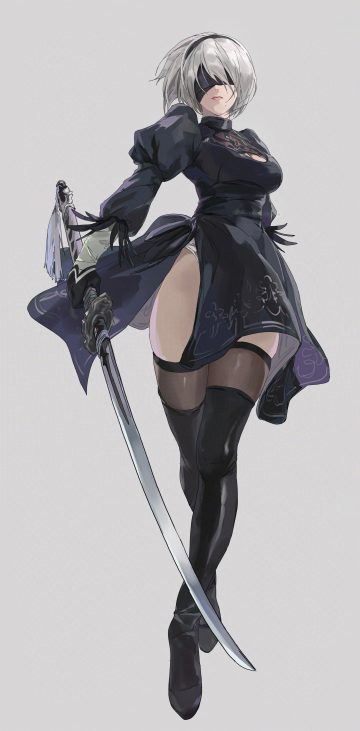darao (daradara suyaaa) nier nier automata yorha no.2 type b dress skirt lift sword thighhighs