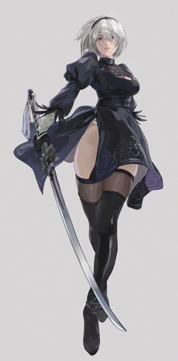 darao (daradara suyaaa) nier nier automata yorha no.2 type b dress skirt lift sword thighhighs