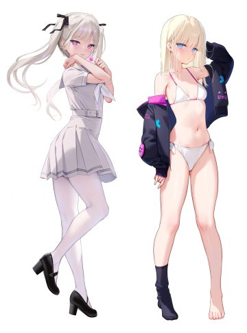 mignon ame (mignon) komori (mignon) bikini heels open shirt pantyhose seifuku swimsuits