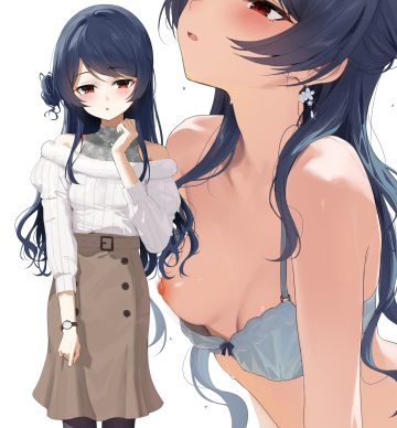 gin00 the idolm@ster the idolm@ster shiny colors morino rinze bra breasts nipples pantyhose sweater