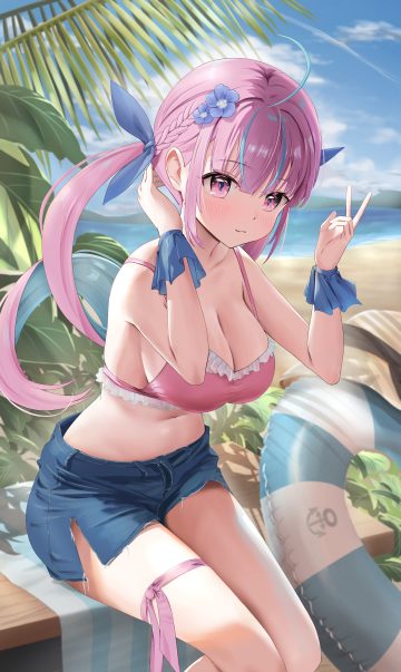 mochiki 927 hololive minato aqua garter no bra see through