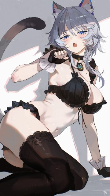 yumeno yume honkai: star rail cipher (honkai impact) animal ears bra nekomimi pantsu tail thighhighs
