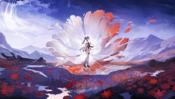 ass breasts cape clouds elbow gloves flowers garter gloves grass leotard long hair ponytail purple eyes purple hair reflection see through sideboob sky snowbreak: containment zone tagme (artist) tagme (character) thighhighs water