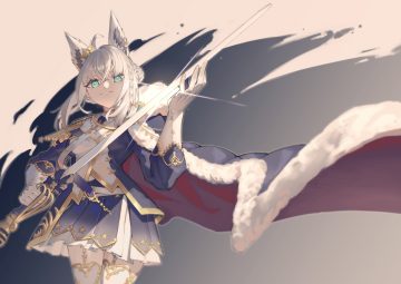 animal ears aqua eyes braids cape crown elbow gloves foxgirl garter belt gloves hololive military shirakami fubuki short hair skirt stockings sword weapon white hair zetsuental
