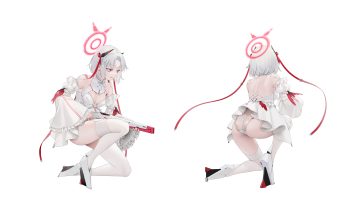 ass breasts cleavage drake (nikke) goddess of victory: nikke gun halo ohisashiburi red eyes short hair thighhighs weapon white white hair