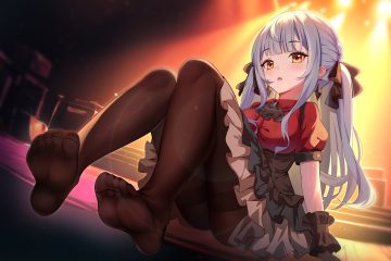 bang dream! blush bow braids dress gloves goth-loli gray hair lolita fashion long hair pantyhose shirt stairs teeth bro togawa sakiko twintails yellow eyes