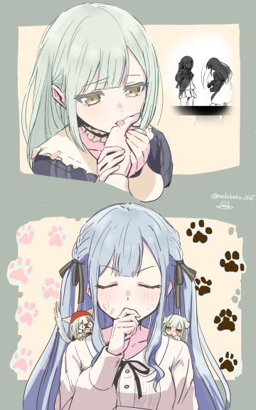 omochi inu nekobako bang dream! bang dream! ave mujica togawa sakiko wakaba mutsumi animal ears chibi inumimi nekomimi seifuku sketch tail