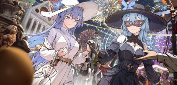 3d blue hair bow building cantarella (wuthering waves) dress festival fireworks gloves hat long hair mask night purple eyes purple hair ribbons ryeon (bluetom1) shorekeeper (wuthering waves) sky umbrella wristwear wuthering waves