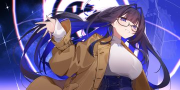 black hair blue eyes blush breasts building close clouds glasses hololive jknor long hair night ouro kronii sky