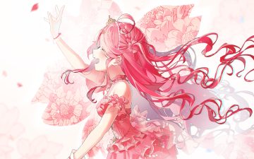 blush bow braids choker dress flowers gloves hololive long hair makigaihe pink pink hair sakura miko tiara white