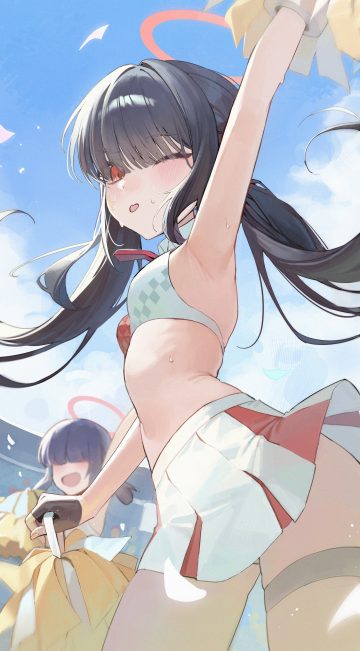 may.l blue archive justice realization committee member cheerleader garter halo loli skirt lift wet