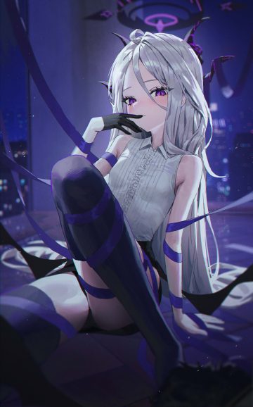 damcheong blue archive sorasaki hina devil halo horns loli skirt lift thighhighs wings