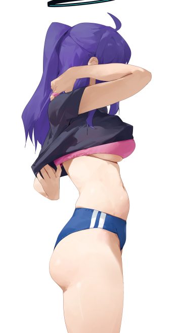 dokshuri blue archive hayase yuuka bra buruma gym uniform halo shirt lift underboob