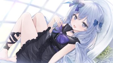 aliasing blue hair blush bow dress goth-loli gray eyes kurage cc lolita fashion long hair original