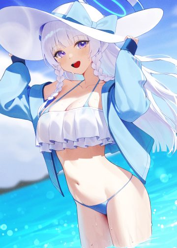 sbgu blue archive ushio noa bikini halo open shirt see through swimsuits wet