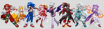 aliasing amy rose animal ears anthropomorphism aqua eyes bandaid black hair blaze the cat blonde hair blue eyes blue hair boots bow breasts chain cleavage corset dark skin dress fang fire gloves goggles gray gray hair green eyes group headband headdress headphones hood kamota (momokomati) knuckles the echidna long hair magic male multiple tails pink hair pointed ears ponytail purple eyes purple hair red hair rouge the bat shadow the hedgehog short hair signed silver the hedgehog sonic (series) sonic the hedgehog tail tails (sonic) thighhighs waifu2x watermark weapon wings yellow eyes