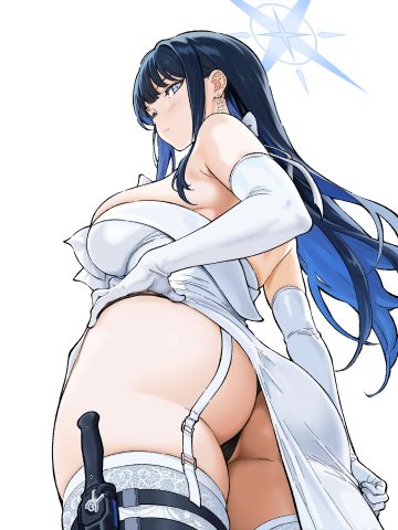 parabi blue archive joumae saori dress garter halo no bra pantsu skirt lift stockings thighhighs thong weapon