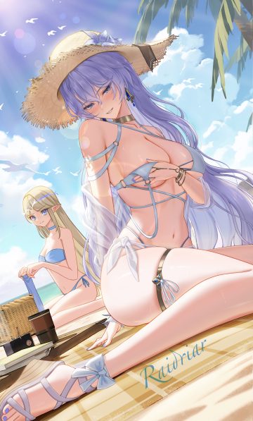raidriar 18 wuthering waves cantarella cartethyia areola bikini breast hold garter open shirt pointy ears see through swimsuits wet