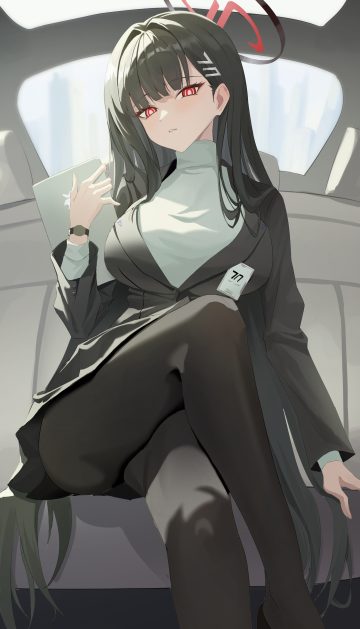 szai blue archive tsukatsuki rio business suit halo pantyhose skirt lift sweater