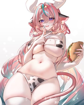 ringeko-chan genshin impact varesa animal ears bikini cream horns swimsuits tail tattoo thighhighs thong