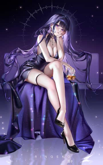 ringeko-chan genshin impact raiden shogun dress garter heels no bra