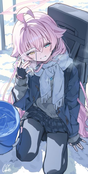 ningen mame blue archive takanashi hoshino halo heterochromia pantyhose seifuku skirt lift sweater
