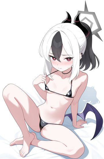sonoda 345 blue archive onikata kayoko areola bikini devil halo horns loli swimsuits thong undressing wings