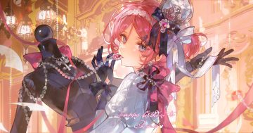 bow close colyba gloves headband original pink eyes pink hair ribbons