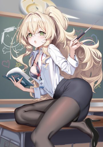 hidis0086 blue archive professor niyaniya bra dress shirt halo heels loli open shirt pantyhose